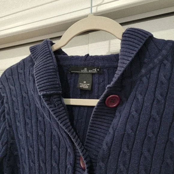 Women's Blue Cable Knit Cardigan - Picture 6 of 8
